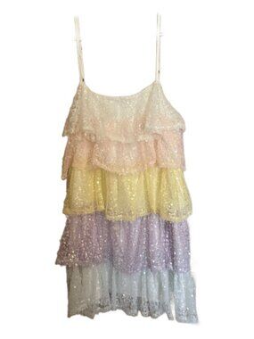 Tiered Pastel Sequin Mini Dress - Multi